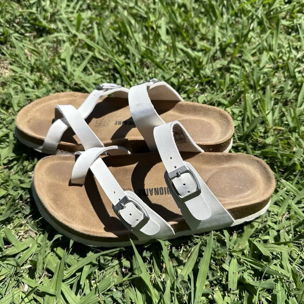 Cushionaire Luna Sandals Womens Size 6.5 Cork‎ footbed with Comfort White